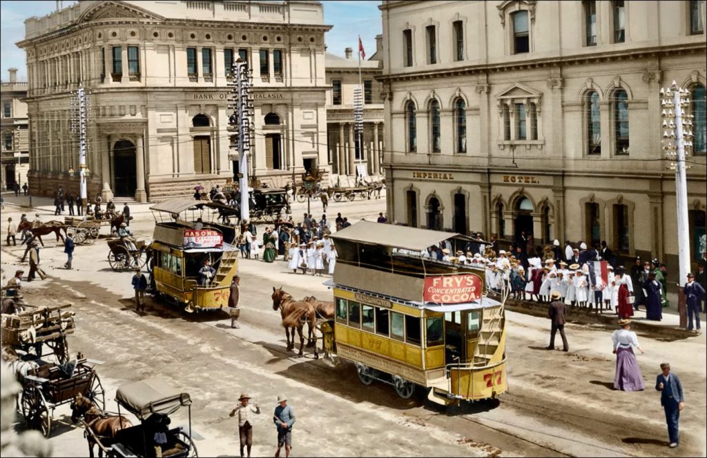 The Kensington Horse Tram in King William St, circa 1900