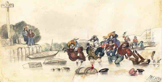 Migrants landing at ‘Port Misery’ 1839 by J.M. Skipper
